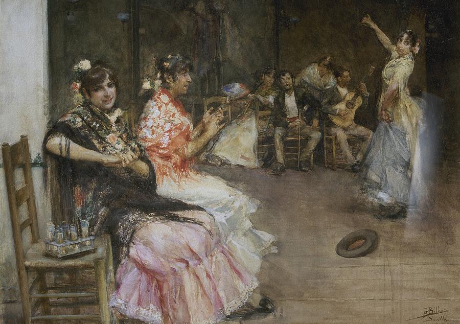 ART S. XIX. SPAIN. BILBAO, Gonzalo -1860-1938-. Spanish painter. GYPSY DANCE. Oil made in Sevil... Painting by Album