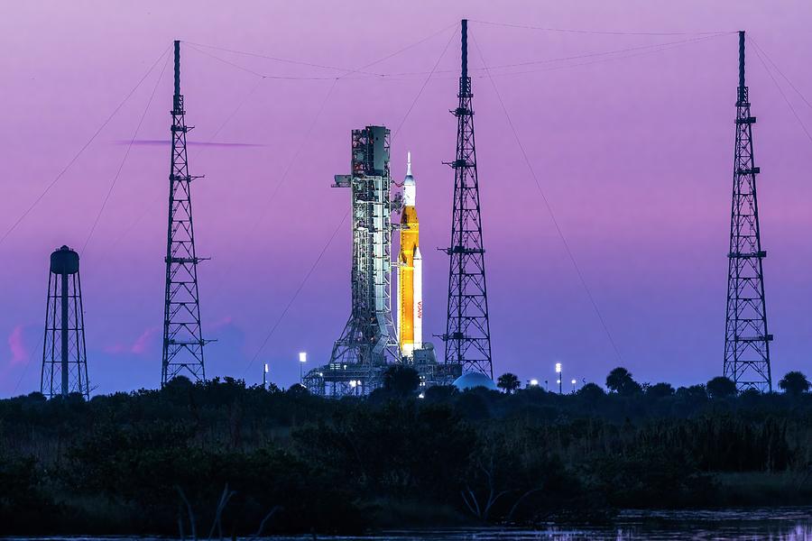 Artemis Rocket at Pad Purple Twilight Photograph by Bradford Martin