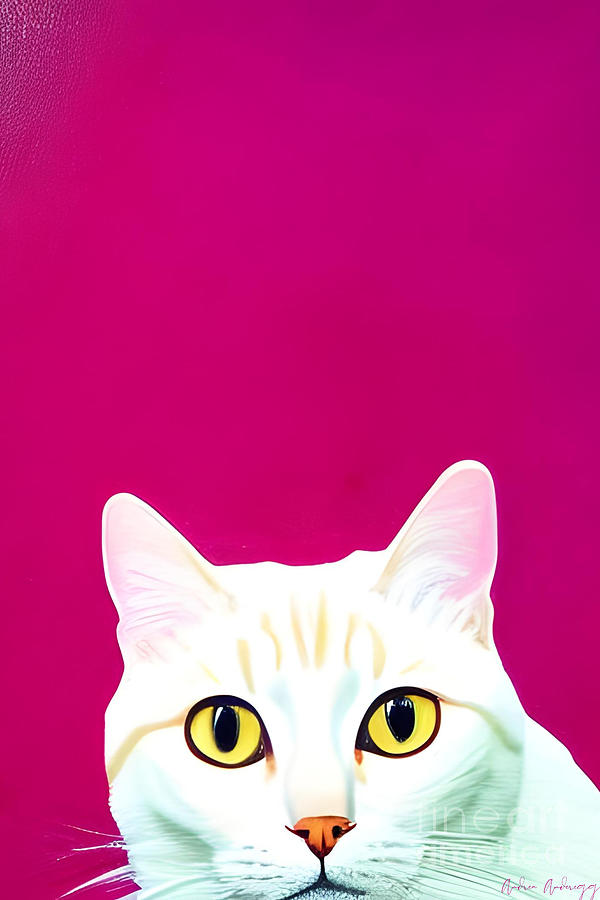 Artful Pink and a Cat Mixed Media by Andrea Anderegg