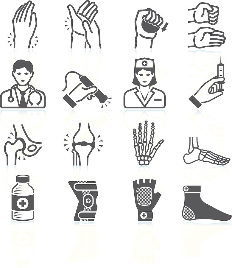 Arthritis Bones and Joints Pain black & white icon set Drawing by Bubaone