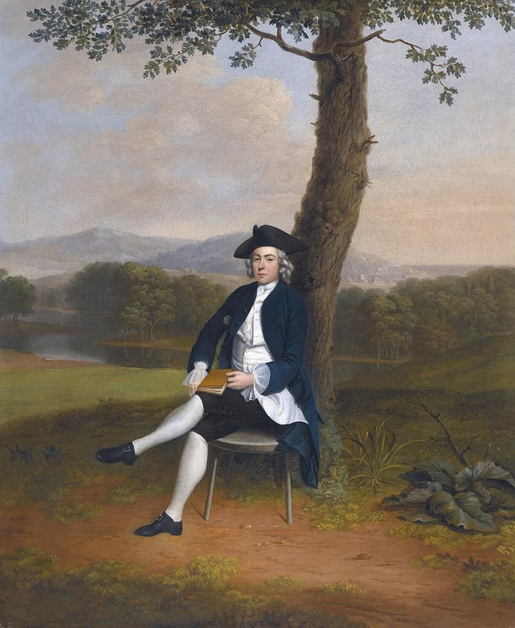 Architecture Painting - Arthur Devis Portrait of a gentleman, full length, seated under a tree by Celestial Images