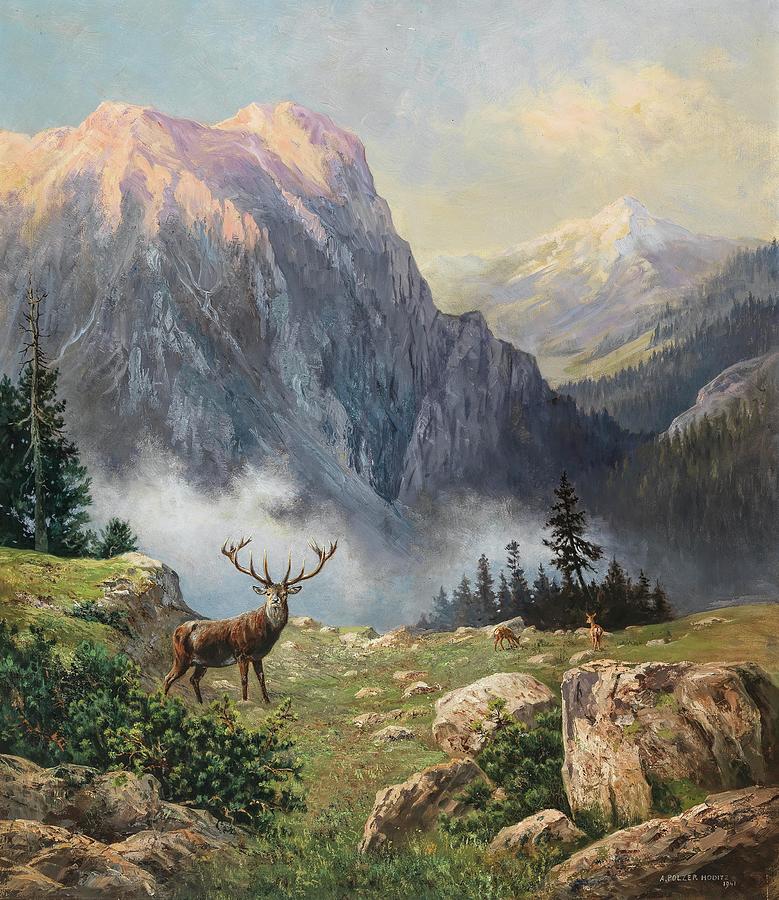 Arthur Graf Polzer-Hoditz 1870 1945 An Eight Pointer in the Mountains ...