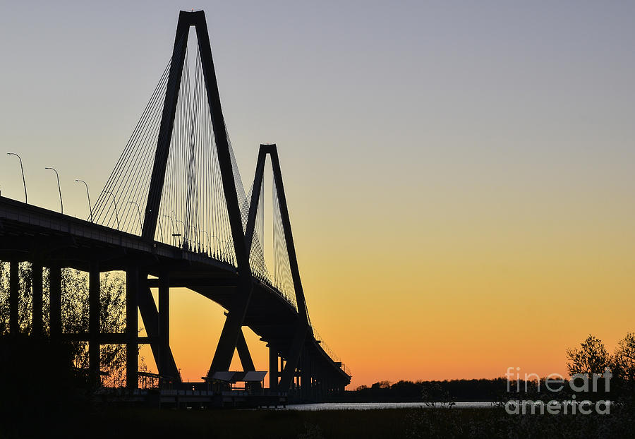 Sunset Photograph - Arthur Ravenel Jr. Bridge at dusk by Steven Liveoak