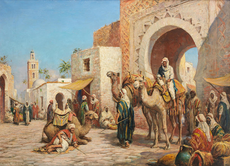 ARTHUR TREVOR HADDON  Arabs in a busy street Painting by Artistic Rifki