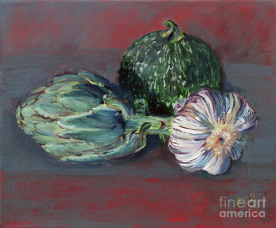 Artichoke, garlic and watermelon Painting by Michal Boubin