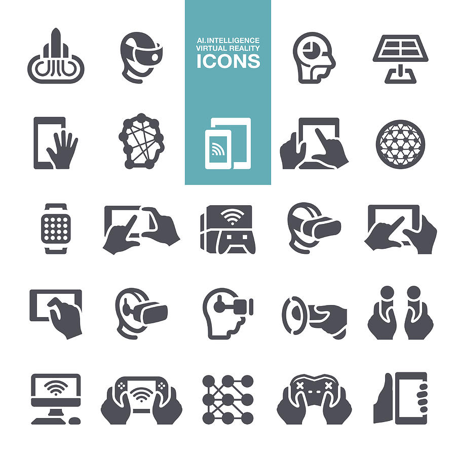 Artificial intelligence and Virtual reality icons Drawing by Forest_strider
