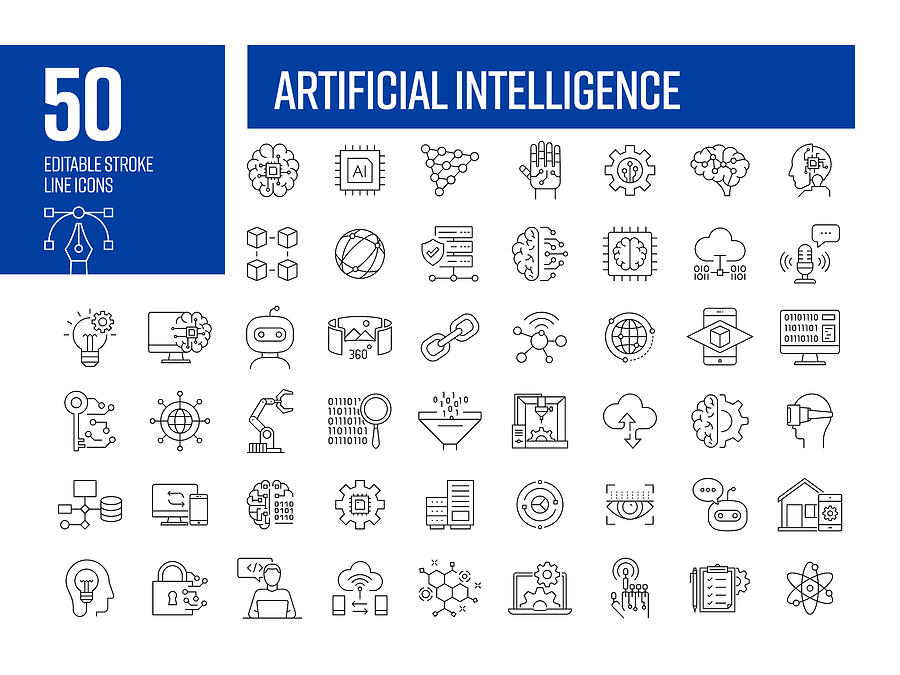 Artificial Intelligence Line Icons. Editable Stroke Vector Icons Collection. Drawing by Cnythzl Artificial Intelligence Line Icons. Editable Stroke Vector Icons Collection. Drawing by Cnythzl