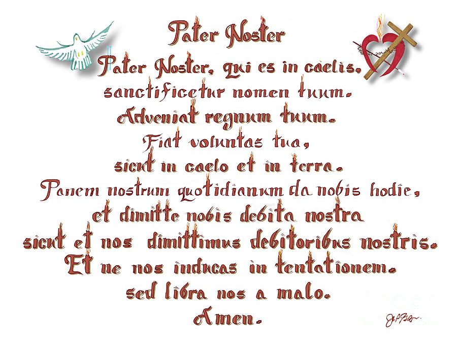 Pater Noster, Latin Prayer, of the Our Father and The Lords Prayer Drawing by John Grden