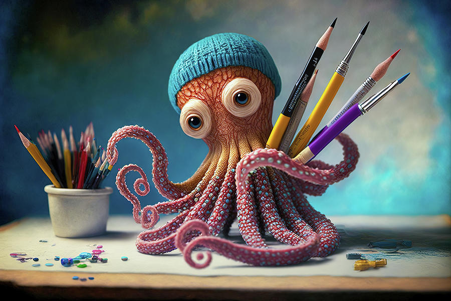 Artist Octopus participating in a 365 day art challenge wondering what to paint next Digital Art by Matthias Hauser