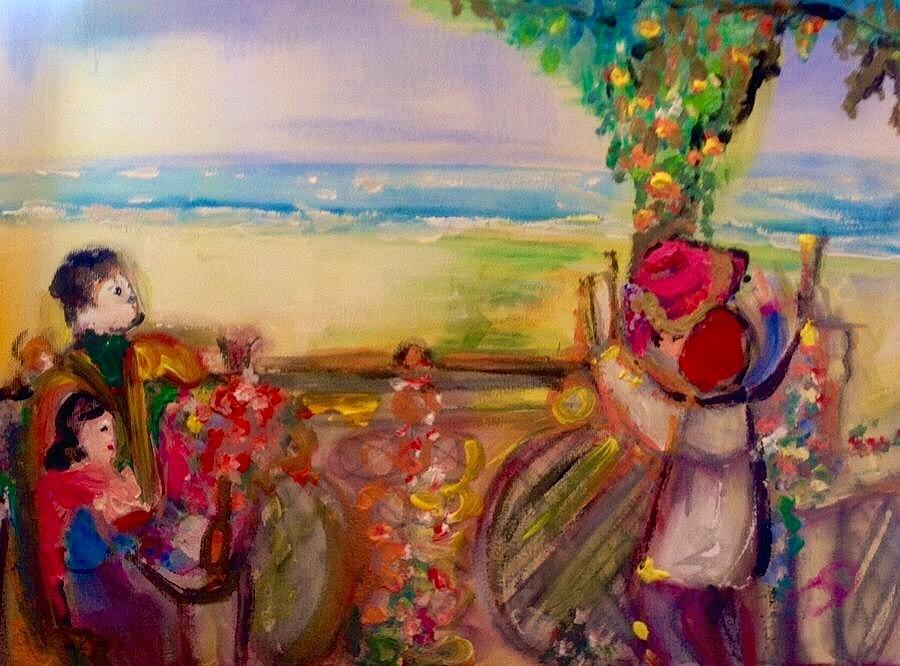 Artist on the terrace Painting by Judith Desrosiers