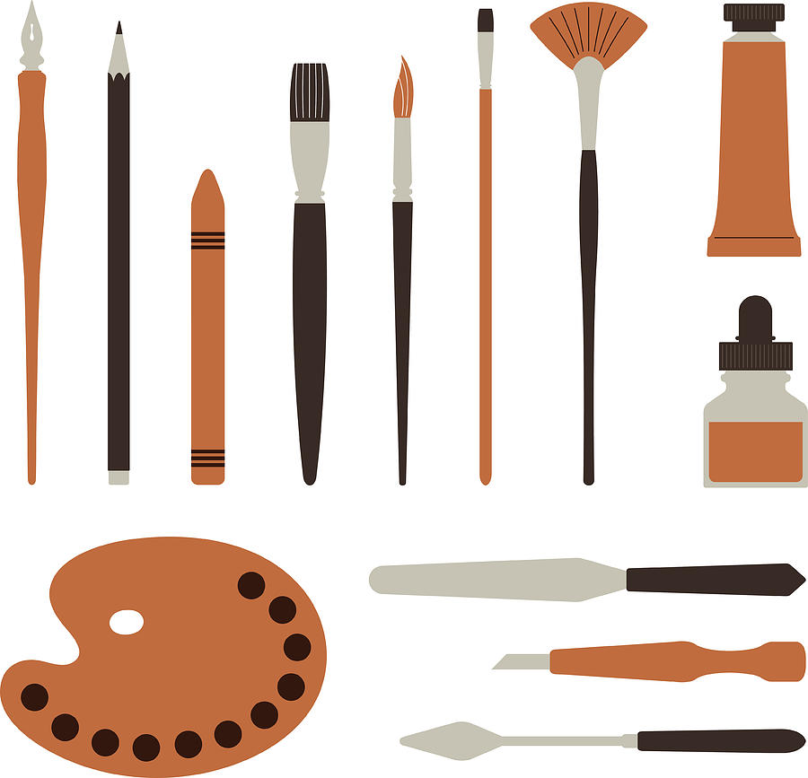 Artist tools, palette, paints and brush - Illustration Drawing by Discan