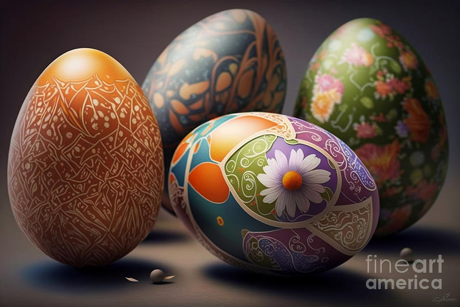 Easter Digital Art - Artistic Easter, Photorealistic Painting of Eggs in Festive Hues by Jeff Creation