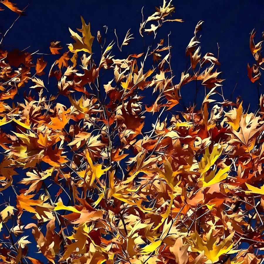 Artistic Fall Leaves Against Deep Blue Sky Painting by Taiche Acrylic Art