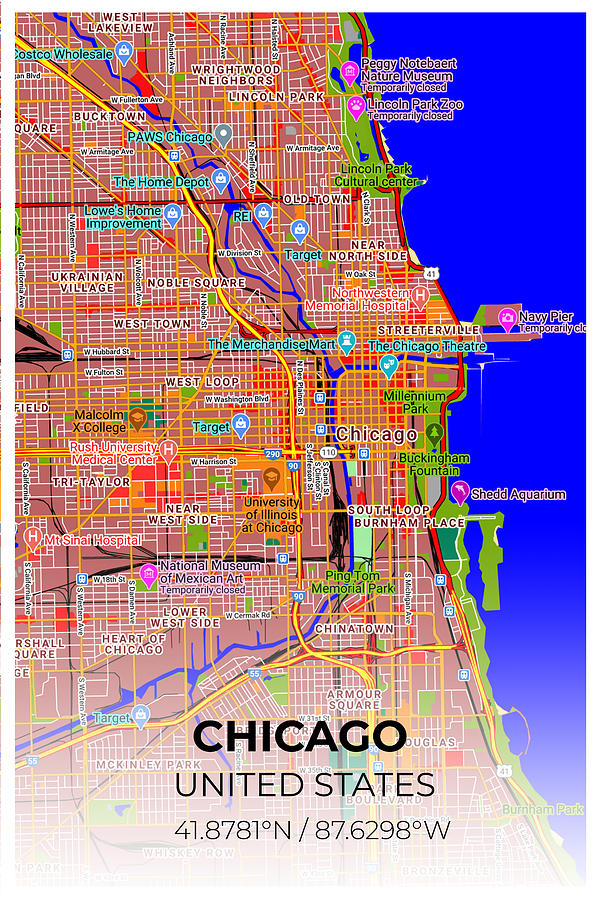 Artistic map of Chicago 2 by Ahmet Asar Digital Art by Celestial Images