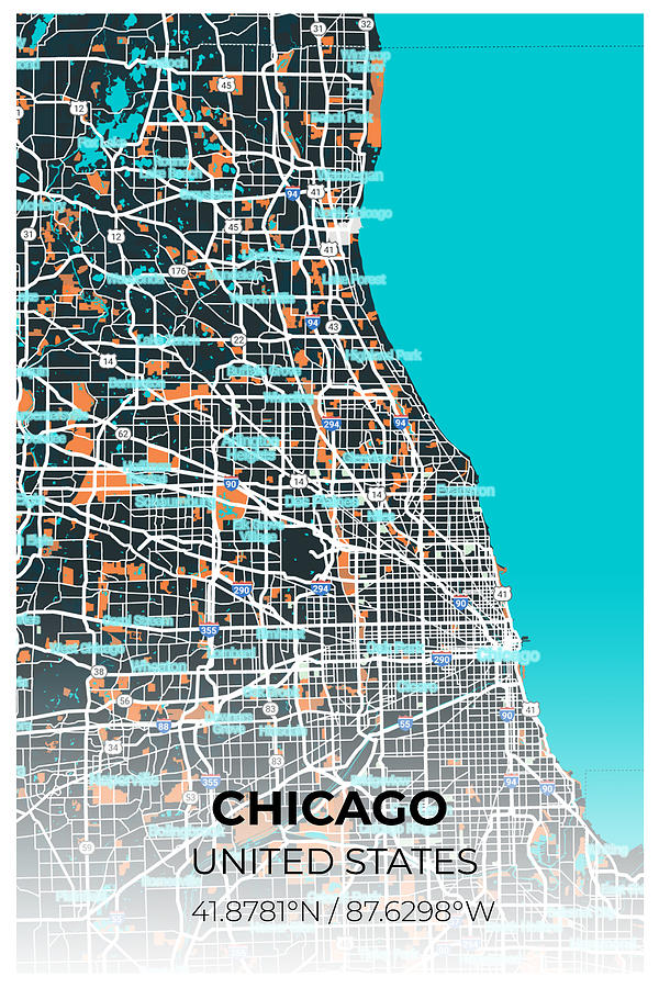 Artistic map of Chicago 3 by Ahmet Asar Digital Art by Celestial Images