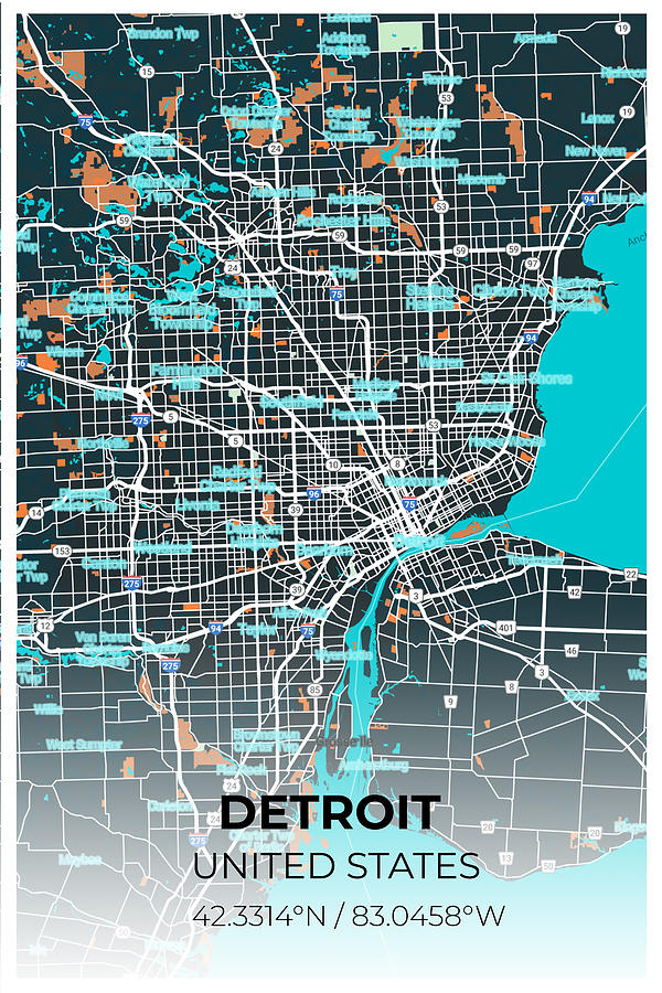 Artistic map of Detroit 2 by Ahmet Asar Digital Art by Celestial Images