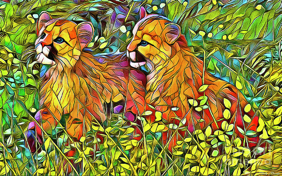 Artistic Mountain Lion Cubs Mixed Media by Martys Royal Art