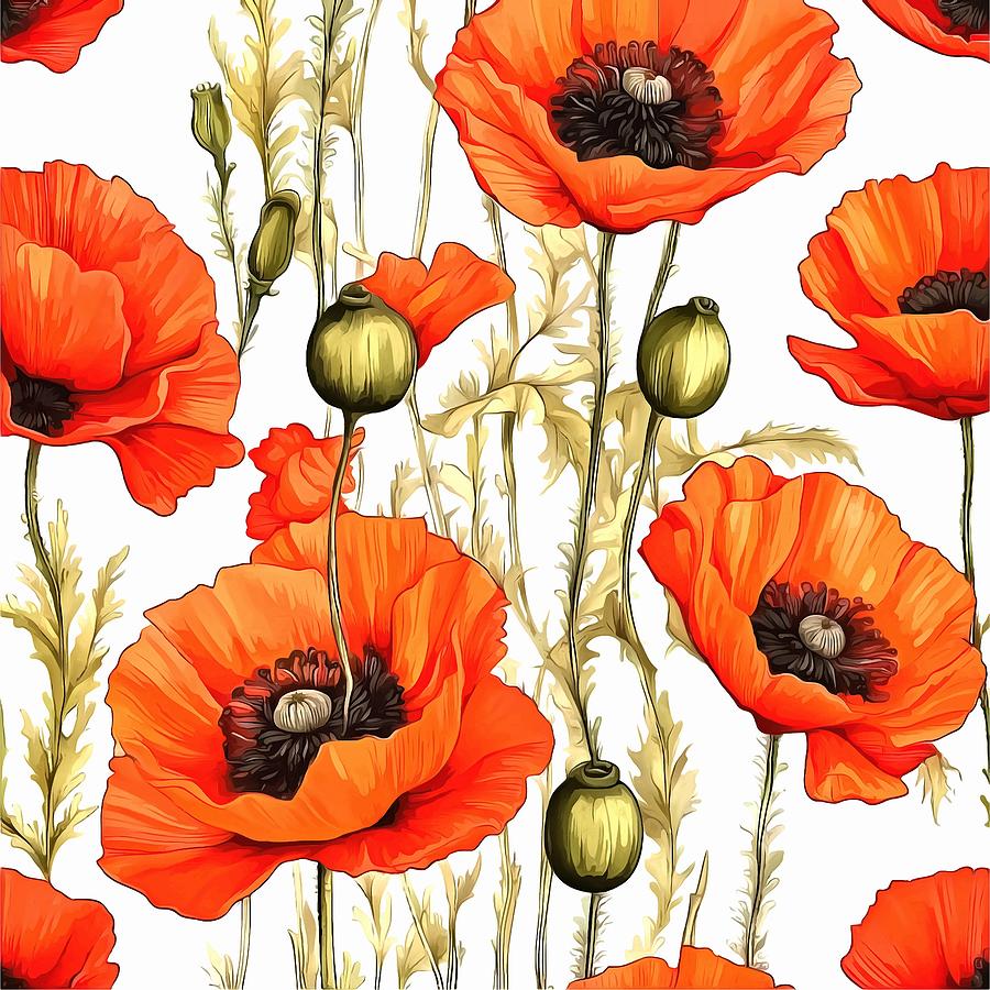 Flower Painting - Artistic Pretty Red Poppies Botanical Art by Taiche Acrylic Art