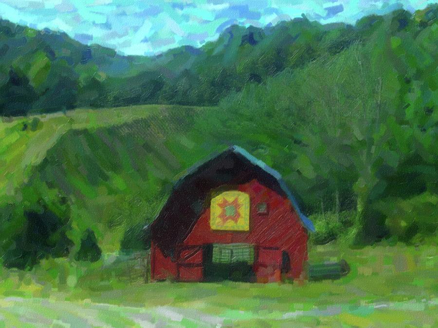 Artistic Quilted Red Barn Photograph