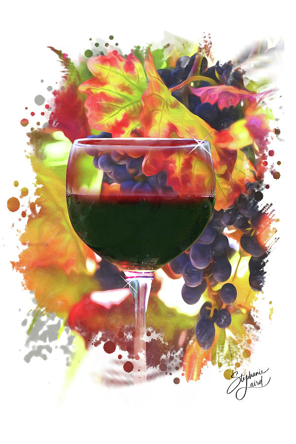 Artistic Wine and Fall Grape Leaves Vineyard Photograph by Stephanie Laird