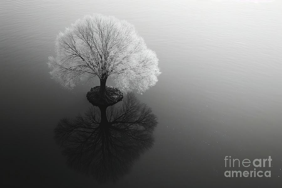 Artistic work, a tree in infrared, solitary in a strange perspective. Photograph by Joaquin Corbalan