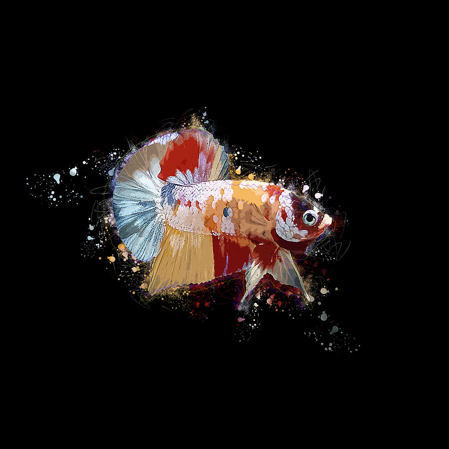 Artistic Yellow Base Betta Fish Digital Art by Sambel Pedes