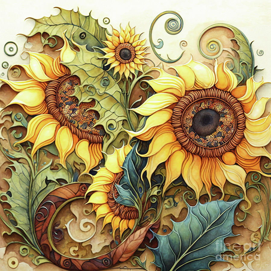 Artsy Fartsy Sunflowers Painting by Tina LeCour