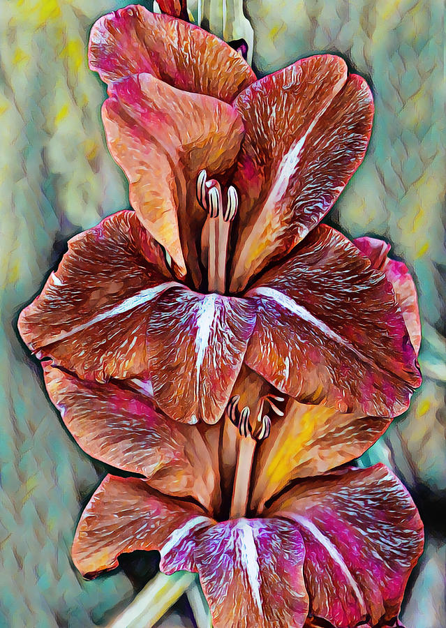 Artsy Gladiolus Flowers Portrait Digital Art by Gaby Ethington