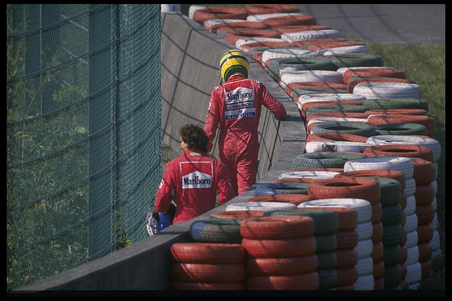 Aryton Senna of Brazil and Alain Prost Photograph by Pascal Rondeau