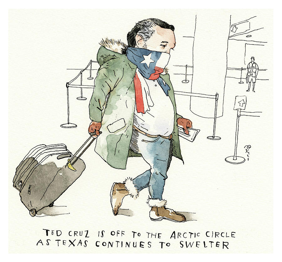 As a Heat Wave Bears Down on Texas Ted Cruz Takes Action Painting by Barry Blitt