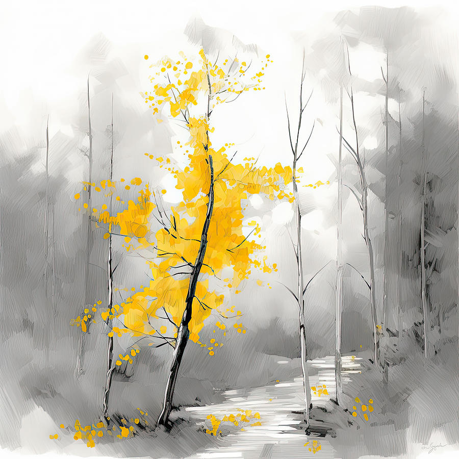 As it Shines - Yellow And Gray Art Painting by Lourry Legarde