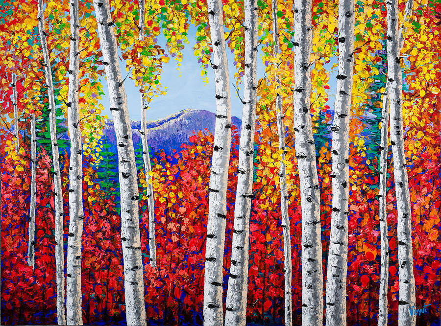 Aspen Trees Painting - AS the Leaves turn by Vidyut Singhal
