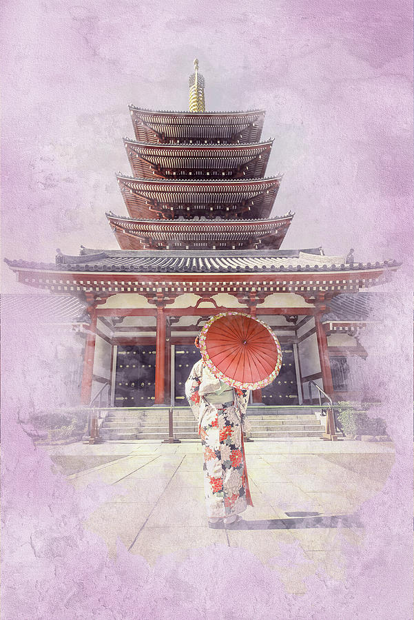 Architecture Digital Art - Asakusa Watercolor by Manjik Pictures