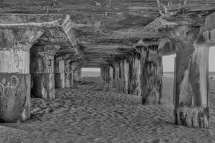 Asbury Park Pilings BW Photograph by Susan Candelario