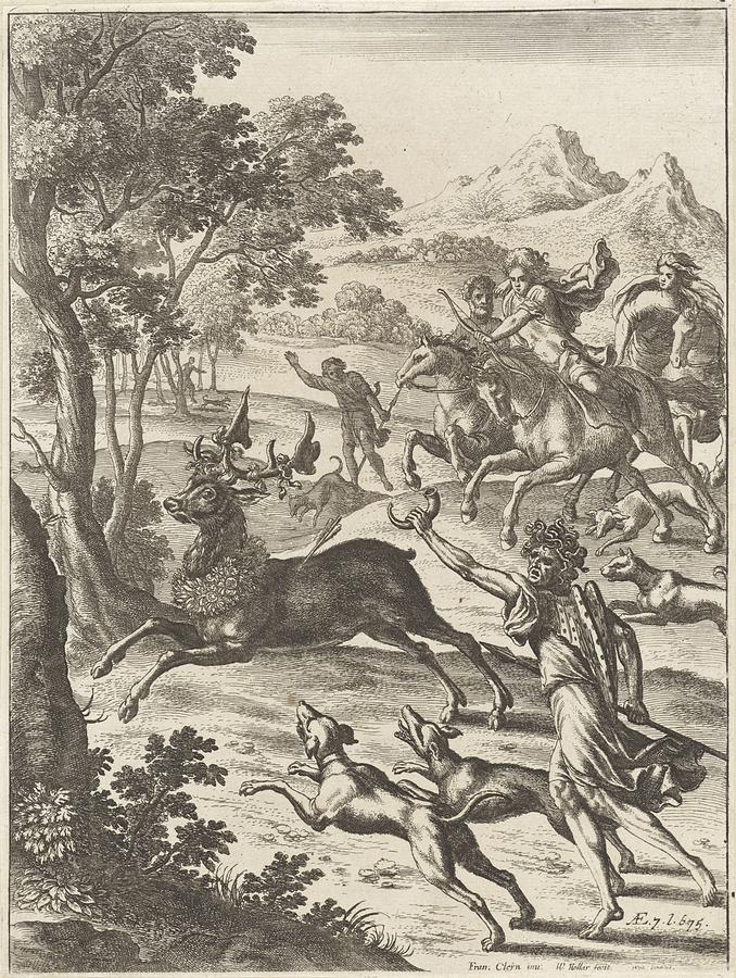 Ascanius Hunting The Deer Of Tyrrheus, Wenceslaus Hollar, After Franz Cleyn, 1654 Painting