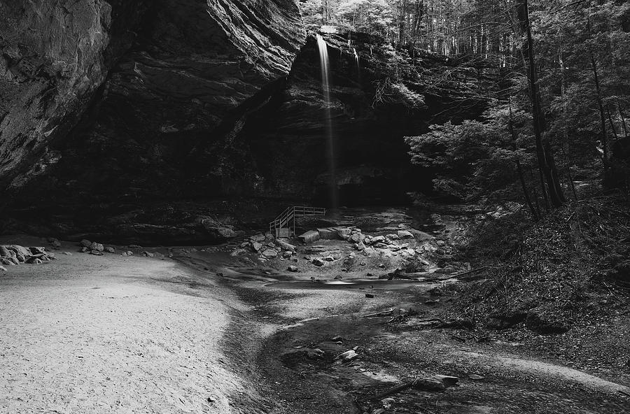 Ash Cave And Waterfall Black And White Photograph by Dan Sproul