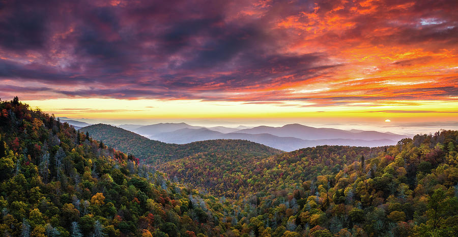 Mountain Photograph - Asheville NC Autumn Sunrise Appalachian Mountains Blue Ridge Parkway Fall Landscape Photography by Dave Allen