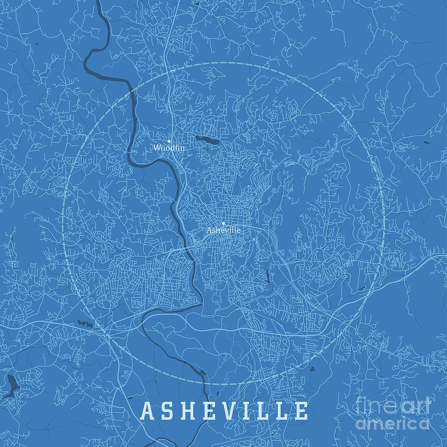 Map Digital Art - Asheville NC City Vector Road Map Blue Text by Frank Ramspott