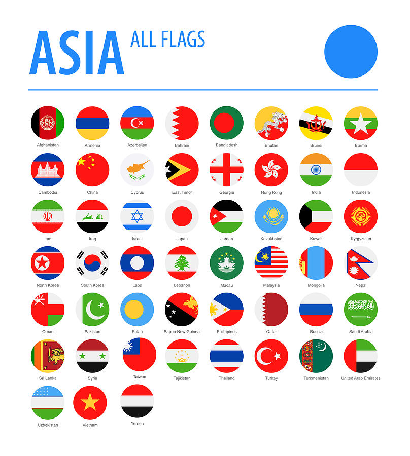 Asia All Flags - Vector Round Flat Icons Drawing by Pop_jop
