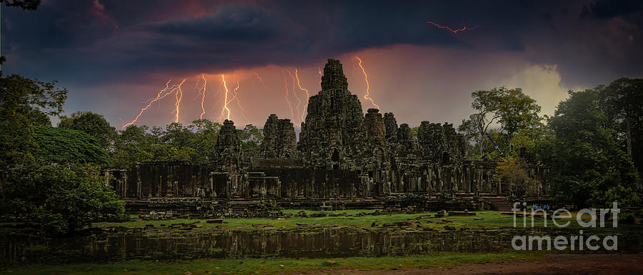 Asia Angkor Wat Cambodia Lightning Color  Photograph by Chuck Kuhn
