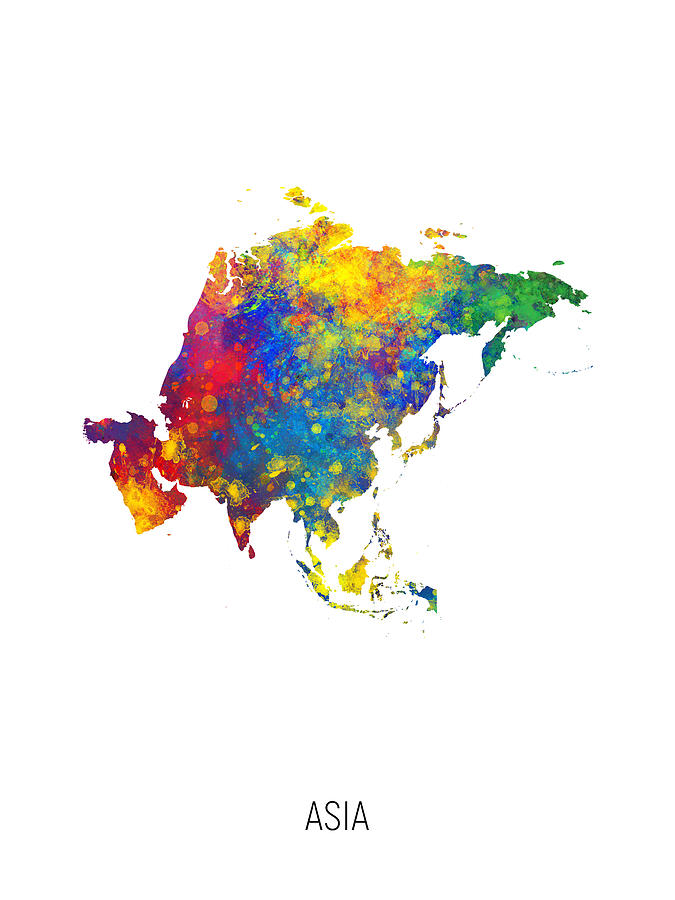 Asia Watercolor Map Digital Art by Michael Tompsett