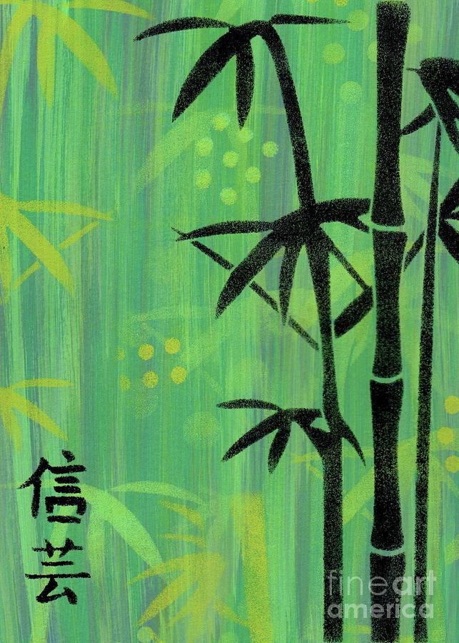 Asian Bamboo Abstract in Greens Painting by Donna Mibus
