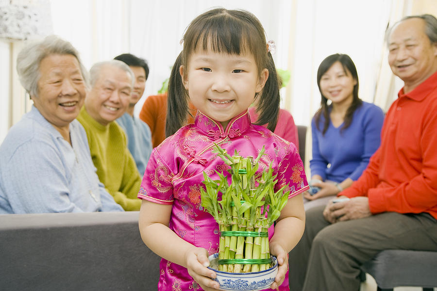 Asian girl holding a pot of lucky bamboo Photograph by Paul Burns