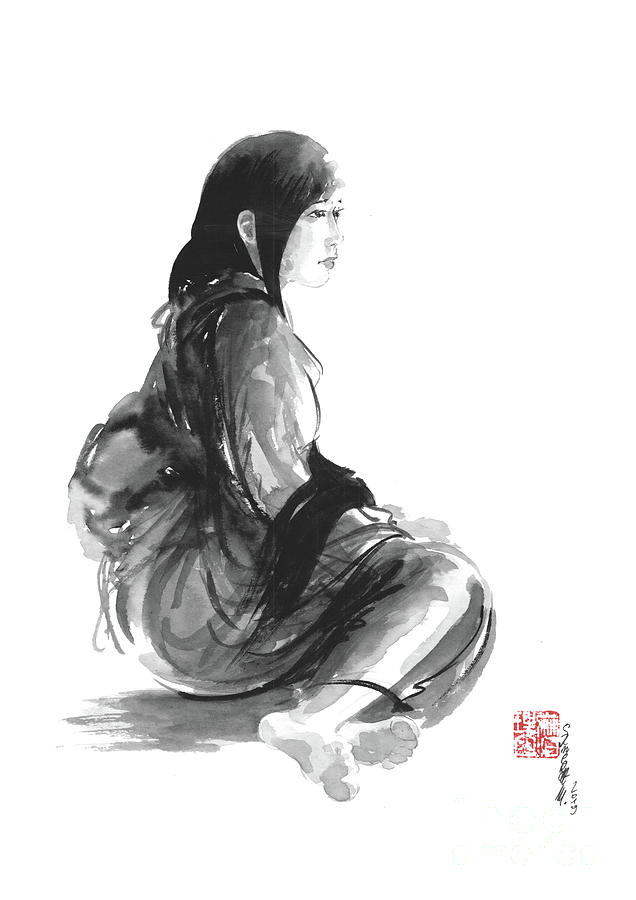 Asian girl, Japanese girl poster, girl print Painting by Mariusz Szmerdt
