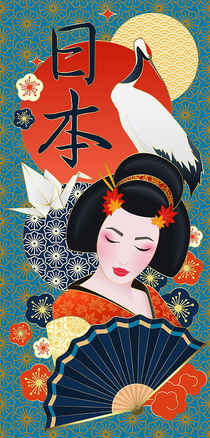 Asian Japan Japanese Fish Cow Pond Zen Geisha Painting by Tony Rubino