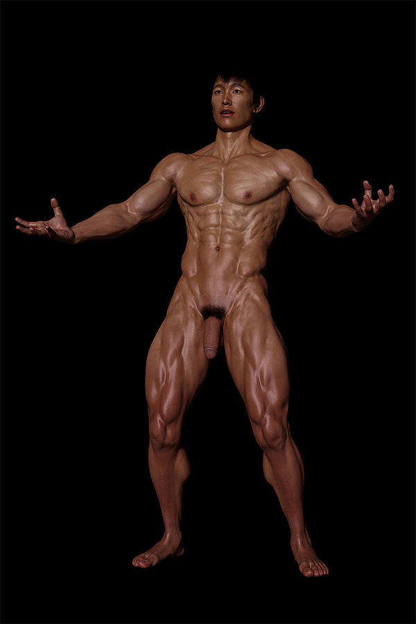Nude Digital Art - Asian Muscular Male Model Posing 6 by Barroa Artworks.