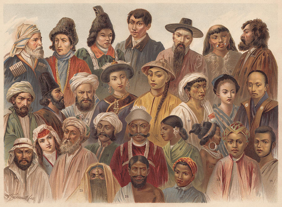 Asian Native People, lithograph, published in 1893 Drawing by Zu_09