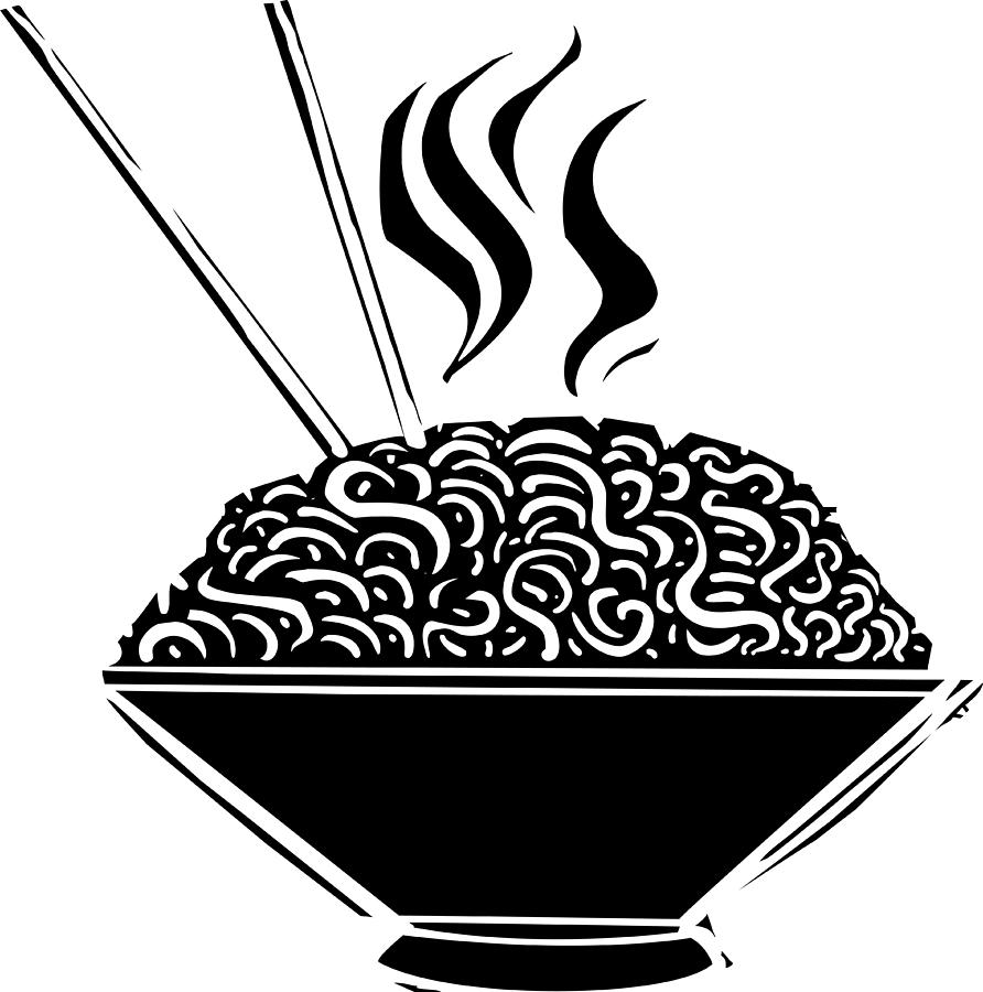 bowl of noodles clipart black and white