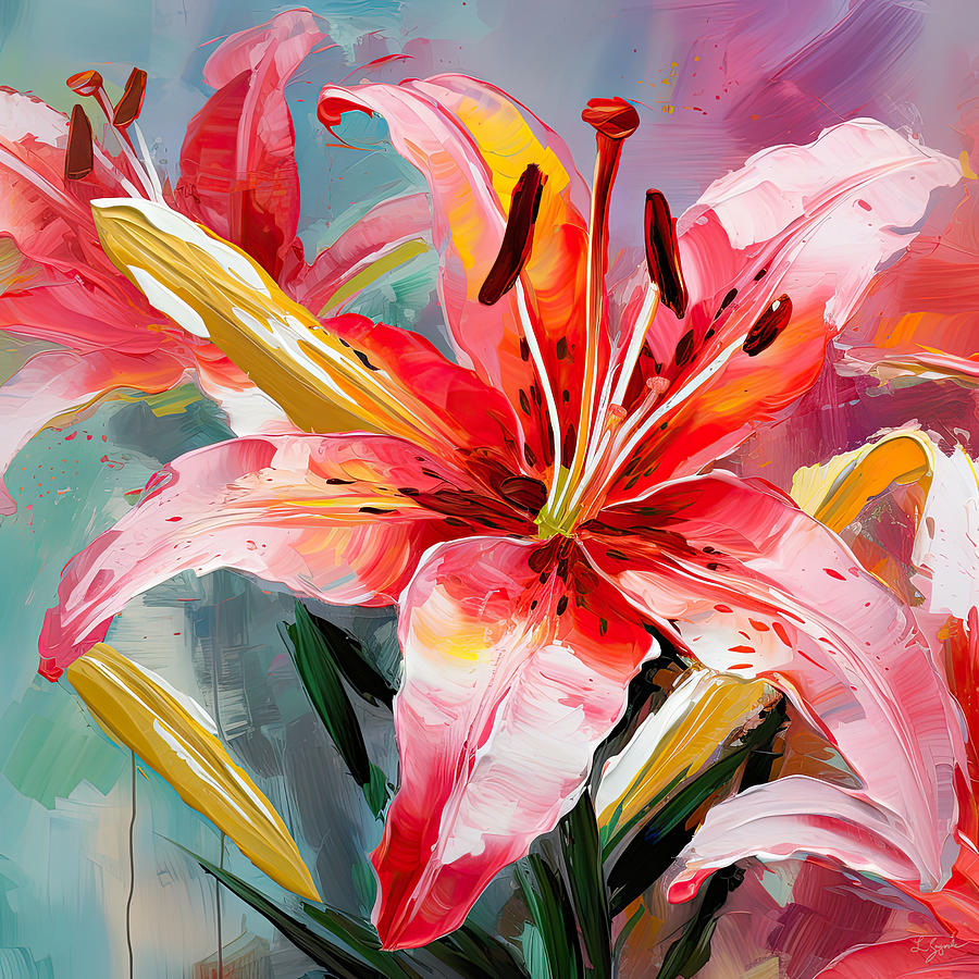 Lily Painting - Asiatic Lily- Asiatic Lily Paintings- Pink Paintings by Lourry Legarde