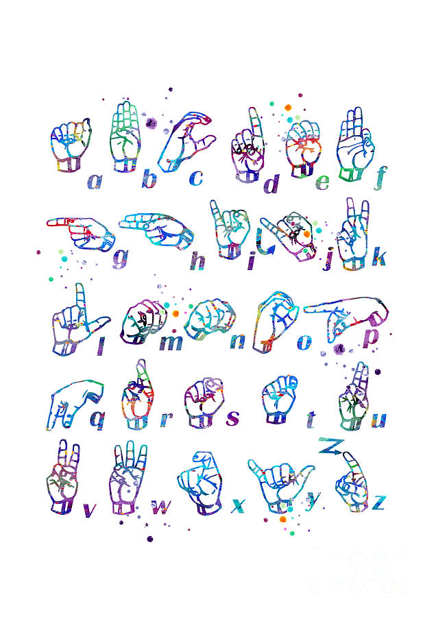 ASL Fingerspelling Colorful Sign Language Watercolor Digital Art by White Lotus